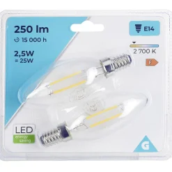 Gifi Ampoule^Ampoule LED filament E14 C35 Homday lumière chaude 250lms x2