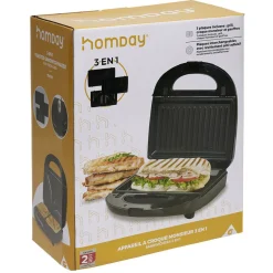 Hot Gifi Appareil à croque monsieur 3en1 gaufre et grill 750W