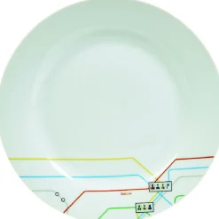 Clearance Gifi Assiette creuse blanche décor lignes multicolores