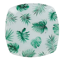 Sale Gifi Assiette dessert carrée blanche motif feuille tropicale vert