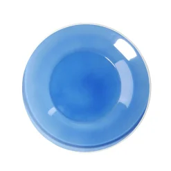 Sale Gifi Assiette à dessert en verre bleu bord blanc Ø20cm