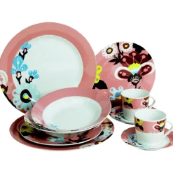 Clearance Gifi Assiette à dessert rose décor fleurs