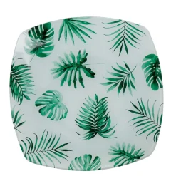 Clearance Gifi Assiette plate carrée blanche motif feuille tropicale vert