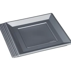 Clearance Gifi Assiette plate carrée gris foncé en plastique réutilisable x6