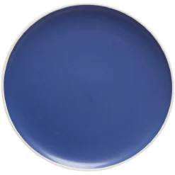 Clearance Gifi Assiette plate en faïence bleu avec liseré blanc