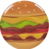 Clearance Gifi Assiette plate forme ronde style fast food motif hamburger