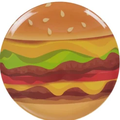 Clearance Gifi Assiette plate forme ronde style fast food motif hamburger