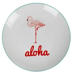 Sale Gifi Assiette plate ronde blanche flamant rose aloha