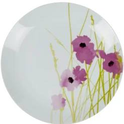Clearance Gifi Assiette plate ronde blanche motif pavot violet