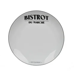 Sale Gifi Assiette plate ronde blanche motif étiquette noire Le Bistrot