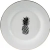 Sale Gifi Assiette plate ronde porcelaine blanc style tropical ananas