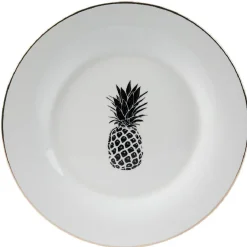 Sale Gifi Assiette plate ronde porcelaine blanc style tropical ananas