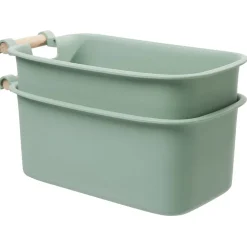 Gifi Rangement|Bac de rangement plastique poignée bois Taille M x2
