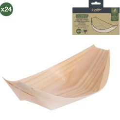 Best Gifi Barquette de présentation snacking bateau en bois x24