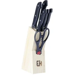 New Gifi Bloc en bois 5 couteaux de cuisine et ciseaux