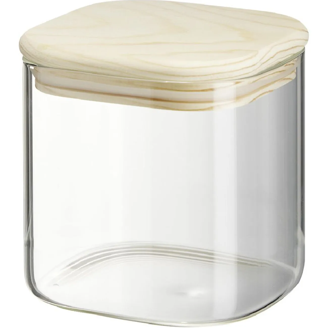 Outlet Gifi Bocal carré transparent avec couvercle en bois 0,6L