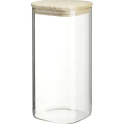 Discount Gifi Bocal carré transparent avec couvercle en bois 1,4L