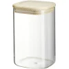 Online Gifi Bocal carré transparent avec couvercle en bois 1L