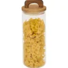Discount Gifi Bocal de conservation 1,1L en verre avec couvercle en bois Ø9,5xH20cm
