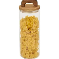 Discount Gifi Bocal de conservation 1,1L en verre avec couvercle en bois Ø9,5xH20cm