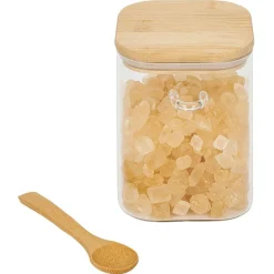 Sale Gifi Bocal en verre transparent 850ml avec couvercle et cuillère en bambou