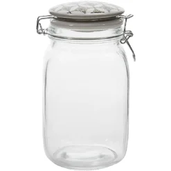 Online Gifi Bocal hermétique carré en verre couvercle motif ciment 1,5 L