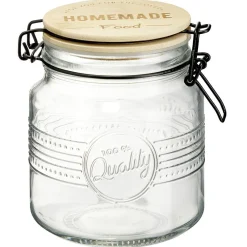 Online Gifi Bocal hermétique rond transparent avec couvercle en bambou H14,5 cm