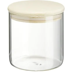 Hot Gifi Bocal rond transparent avec couvercle en bois 0,6L