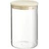 Discount Gifi Bocal rond transparent avec couvercle en bois 1L