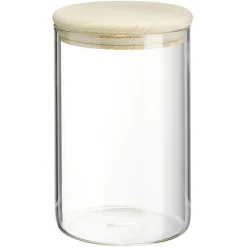 Discount Gifi Bocal rond transparent avec couvercle en bois 1L