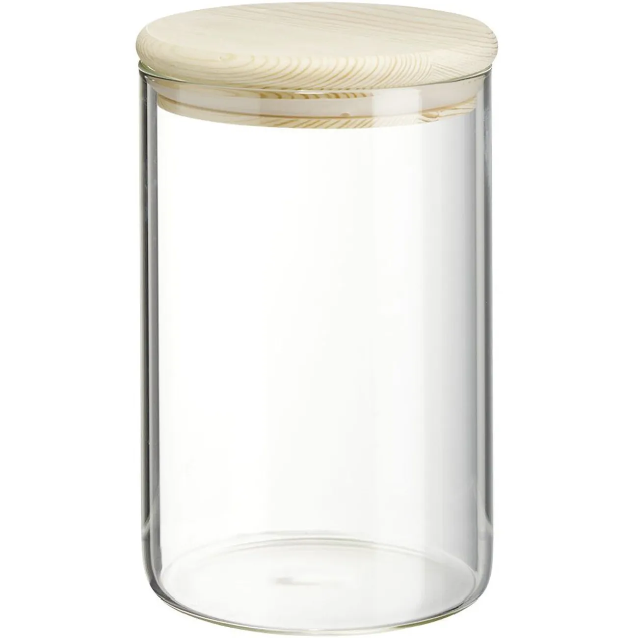 Discount Gifi Bocal rond transparent avec couvercle en bois 1L