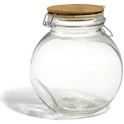 Discount Gifi Bocal verre transparent 1,6L avec couvercle bambou et clip en fer