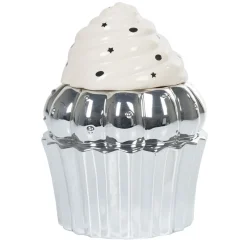 Discount Gifi Bonbonnière cupcake gris argenté avec couvercle blanc