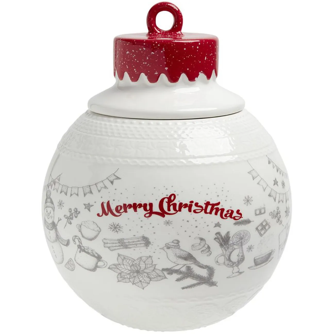New Gifi Bonbonnière en céramique décor Noël rouge blanc