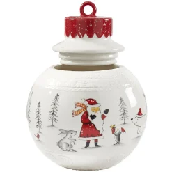 Outlet Gifi Bonbonnière forme boule de Noël blanche et rouge