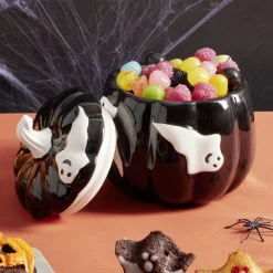 Discount Gifi Bonbonnière Halloween 1L citrouille noire fantômes blancs Ø13,5xH15,8cm