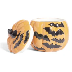Clearance Gifi Bonbonnière Halloween 1L citrouille orange chauve-souris noires Ø13,5xH15,8cm