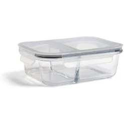 Online Gifi Boîte alimentaire compartimentée en verre avec couvercle plastique 1L