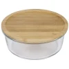 Best Gifi Boîte de conservation ronde en verre avec couvercle en bambou 1,2L