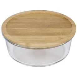 Best Gifi Boîte de conservation ronde en verre avec couvercle en bambou 1,2L