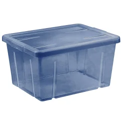 Gifi Rangement|Boîte de rangement bleu avec couvercle 30L