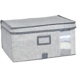 Gifi Rangement|Boîte de rangement grise repliable avec fenêtre