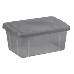 Gifi Rangement|Boîte de rangement gris fumé avec couvercle 4,4L