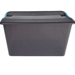 Gifi Rangement|Boîte de rangement Kliker avec couvercle à clips fumé 48 L