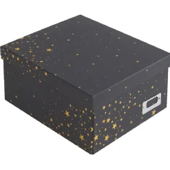 Gifi Rangement|Boîte de rangement noire motif étoiles dorées