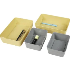 Gifi Entretien Du Linge|Boîte de rangement plastique jaune gris x4