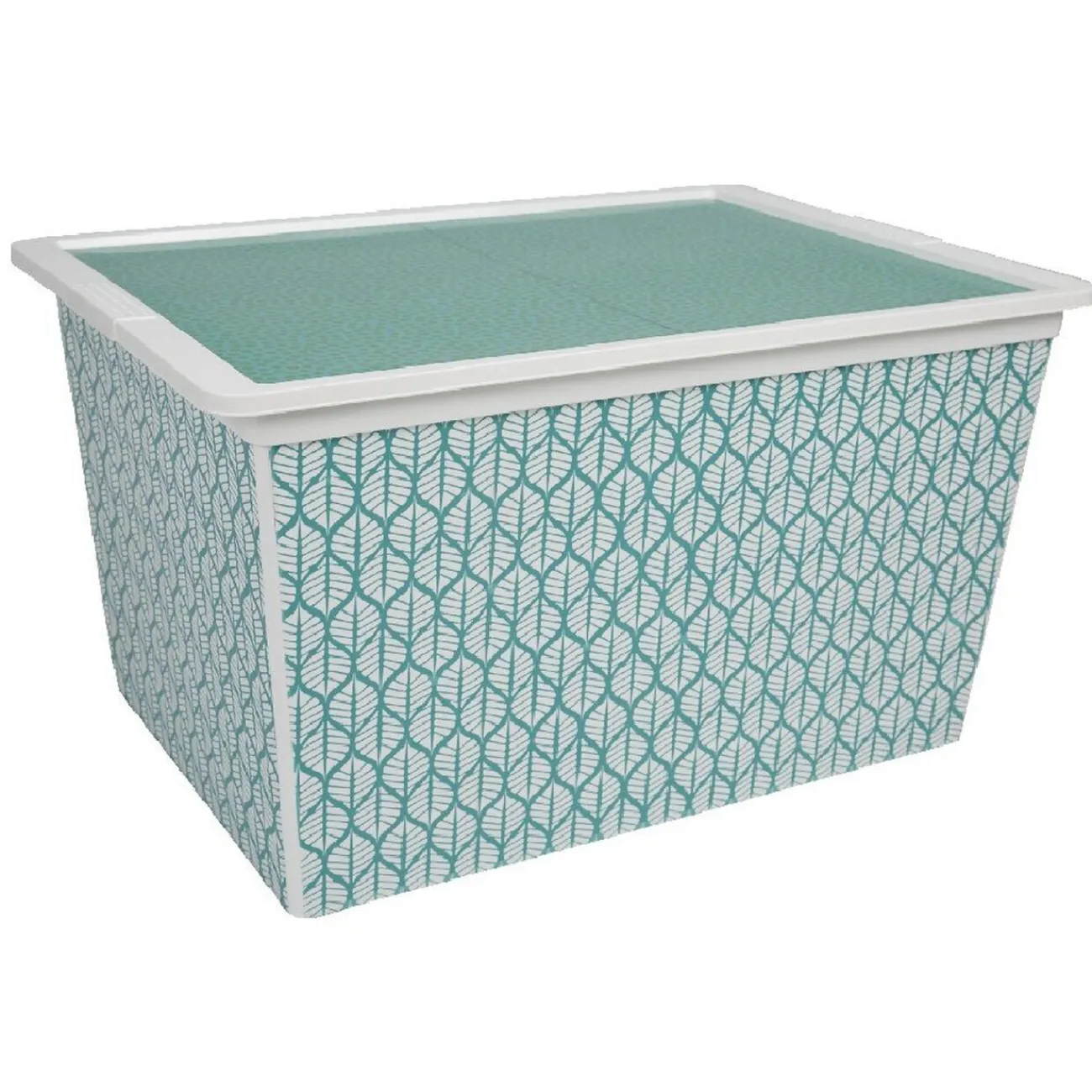 Gifi Rangement|Boîte de rangement vert et blanc exotique 50 L
