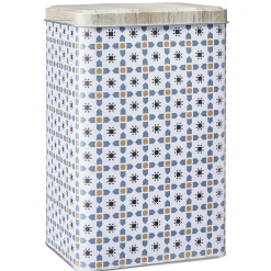 Clearance Gifi Boîte en métal décor carreau de ciment avec couvercle effet bois