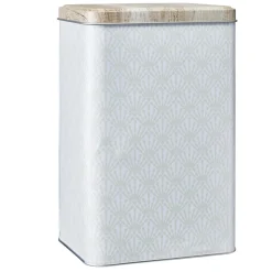 Best Gifi Boîte en métal imprimé gris avec couvercle effet bois