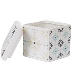 Gifi Nettoyage Et Entretien|Boîte poubelle à coton blanche motif carreau de ciment